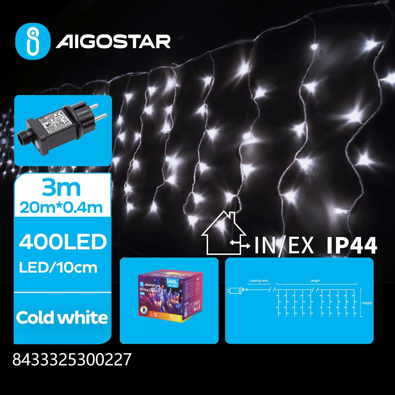 Low voltage icicle (flush) flat string lights, cold white, 20m*0.4m