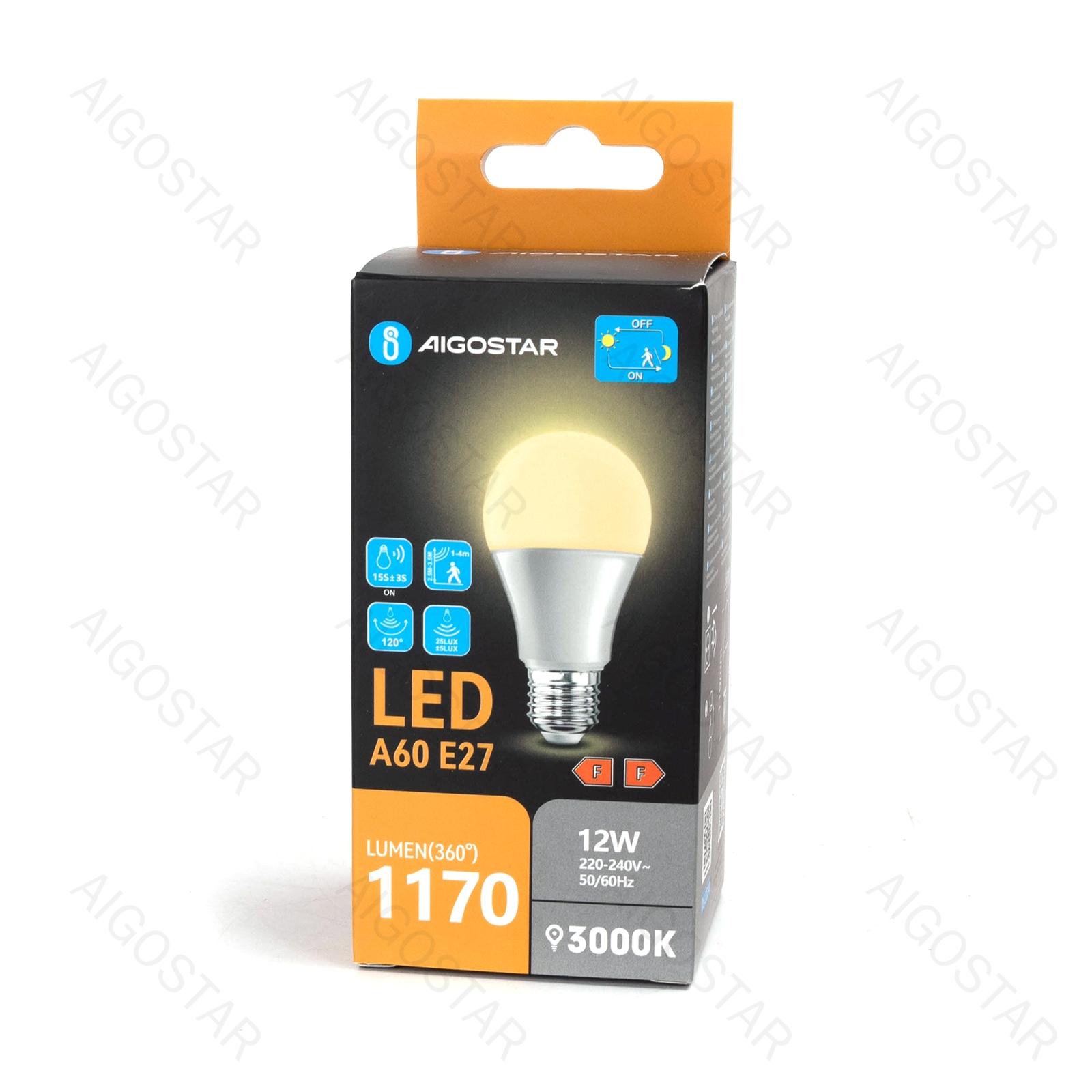 LED light sensitive induced and microwave sensor bulb A60 E27 12W 3000K