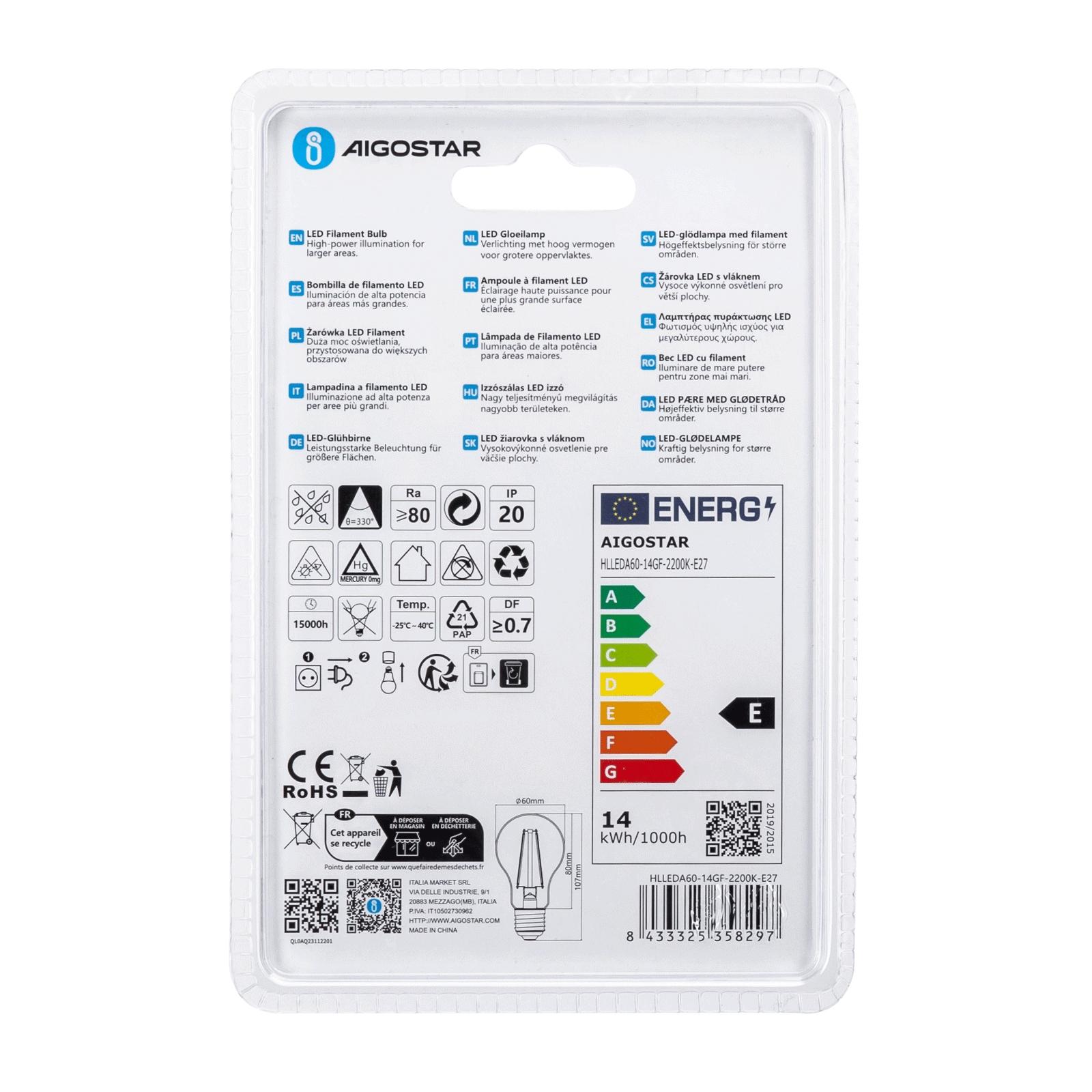 Żarówka LED Filament (Bursztynowa) A60 E27 14W