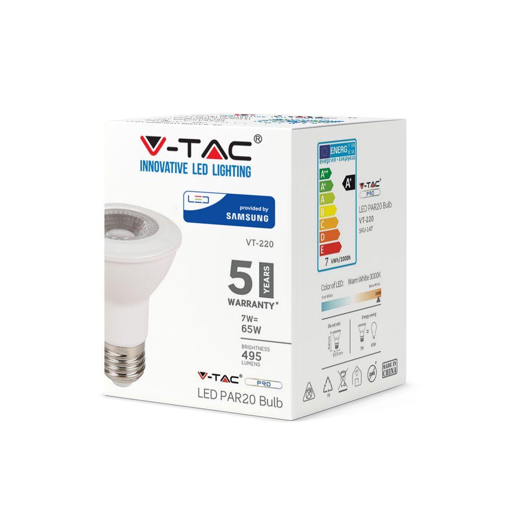 VT-220 7W PAR 20 PLASTIC BULB-SAMSUNG CHIP 4000K E27