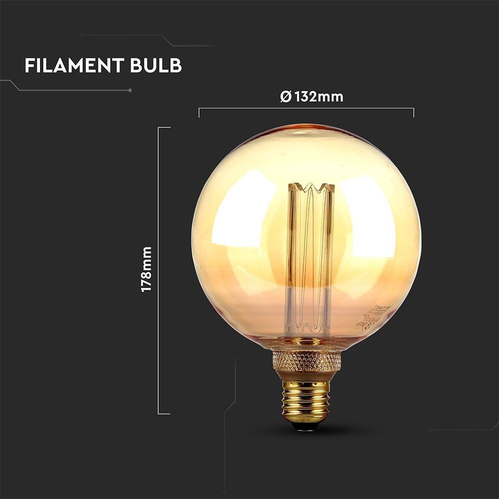 4W G125 Żarówka LED Filament, Klosz Bursztynowy, Barwa:1800K, Trzonek:E27, VTAC, SKU 7475