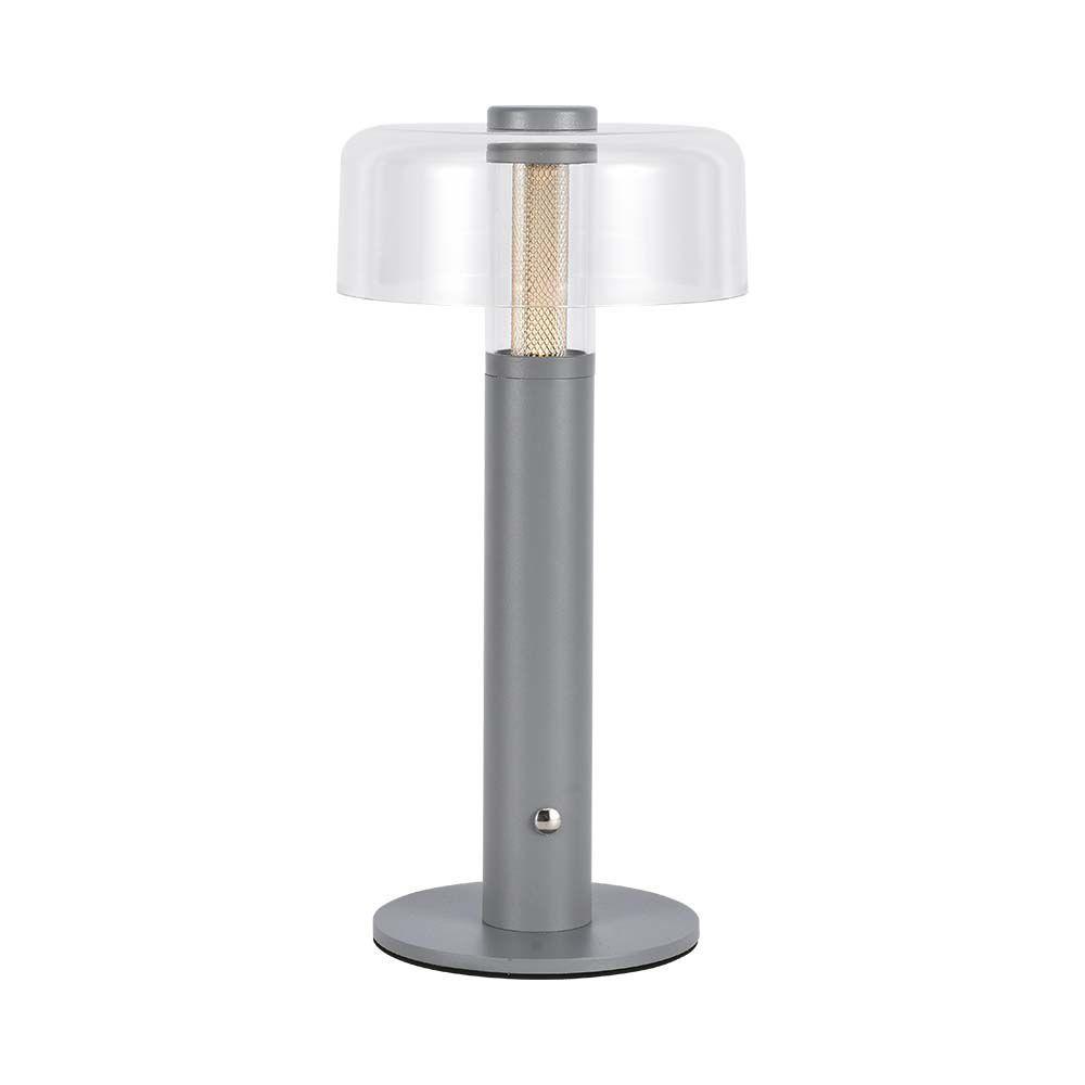 Lampka nocna LED zasilana bateryjnie, Wysokość:30cm, Bateria 1800mAh, Ściemnianie przez dotyk, Barwa:3000k, Obudowa: Szara, VTAC, SKU 7944