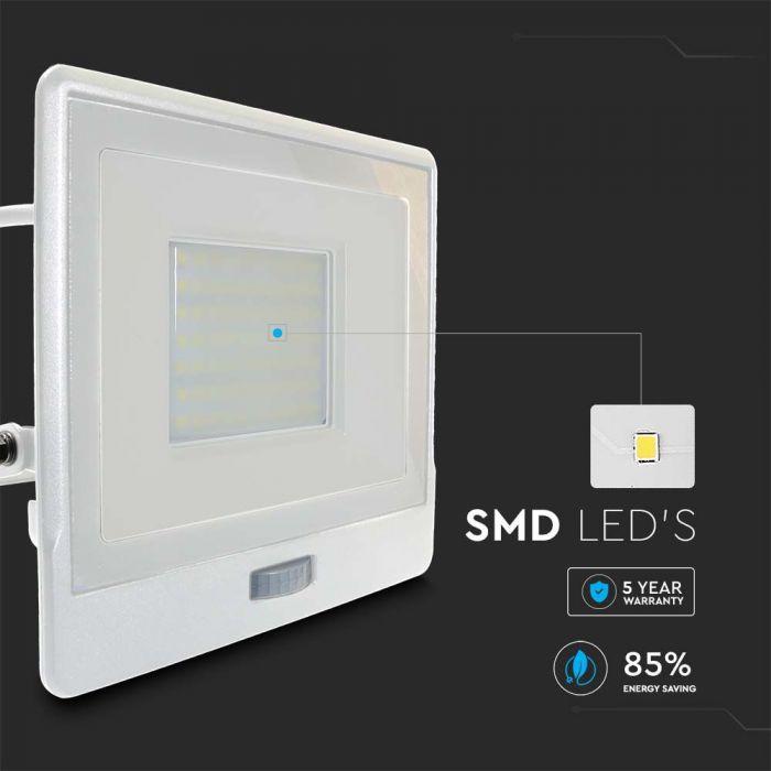 VT-158S-1 50W PIR SENSOR FLOODLIGHT SAMSUNG CHIP & 1M CABLE 6500K WHITE BODY