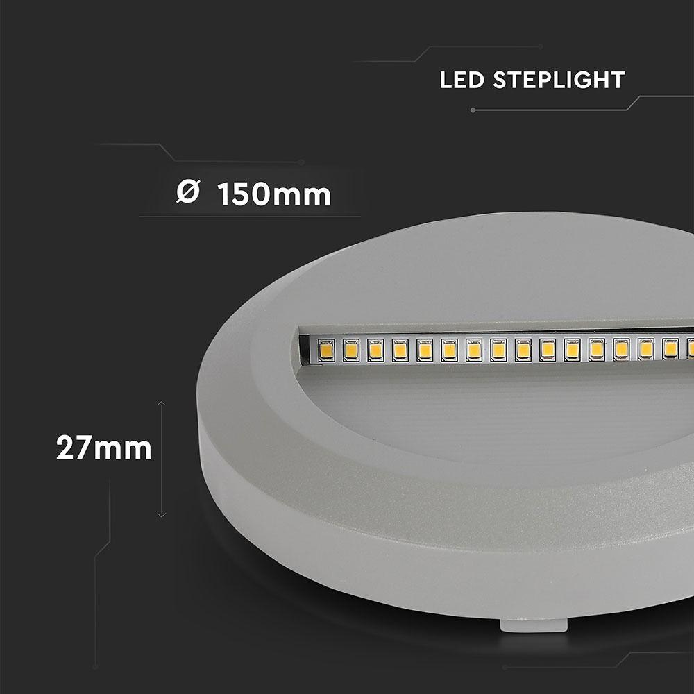 2W Oprawa Schodowa LED, Barwa:3000K, Obudowa: Szara, Okrągły, VTAC, SKU 1319