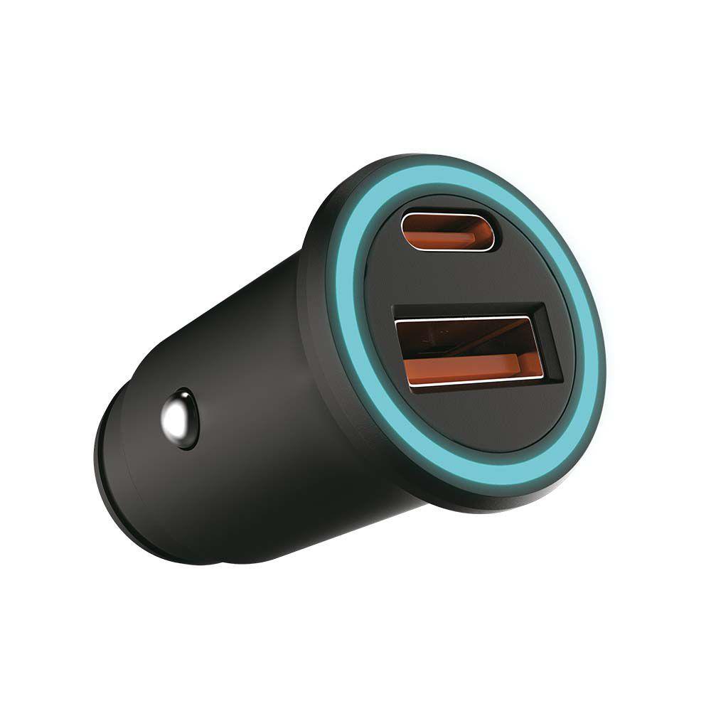 Ładowarka Samochodowa Fast Charger USB + USB C, 20W, Power Delivery, Czarna, VTAC, SKU 7744