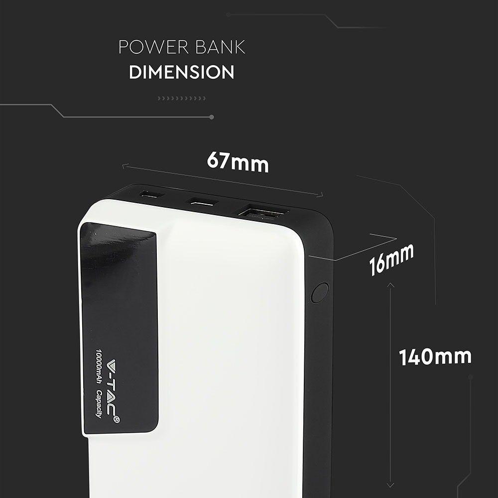 Power Bank, Litowo Polimerowy - 3.7V, 10000mAh, Biały, VTAC, SKU 8870