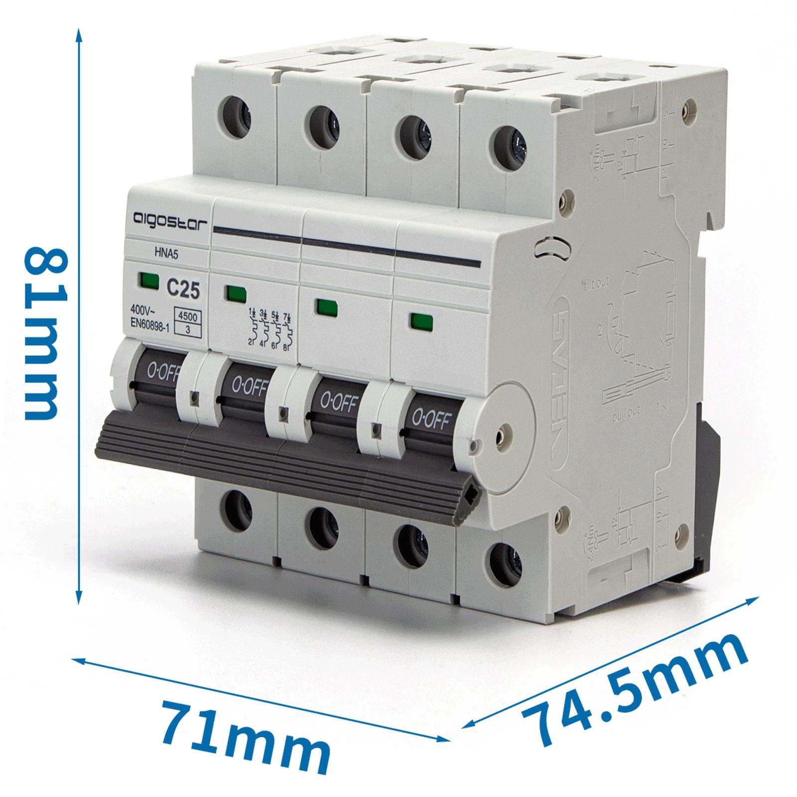 Miniature Circuit Breaker 4P 25A C CURVE Gray