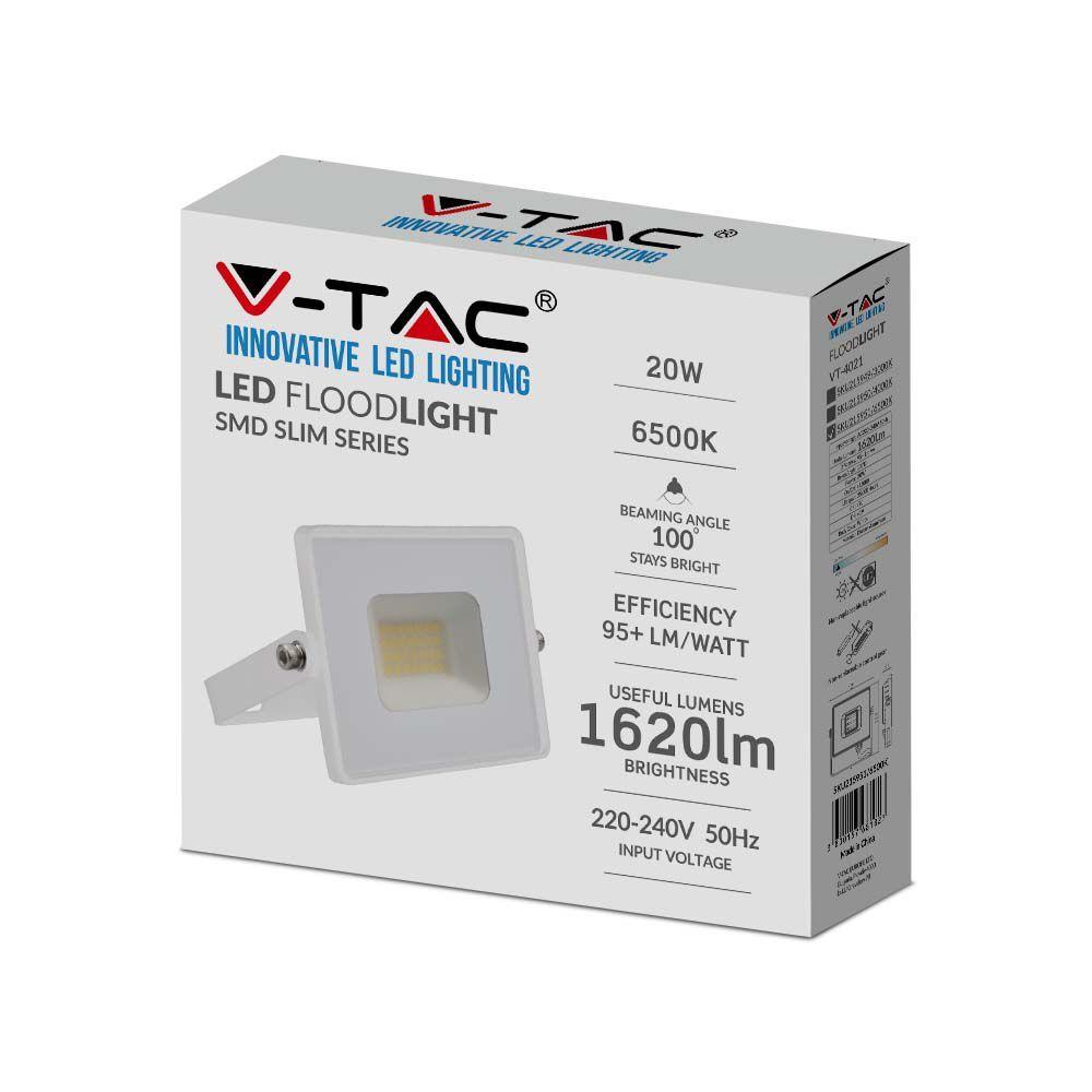 20W Naświetlacz LED SMD, Barwa:6500K, Obudowa: Biała, VTAC, SKU 215951