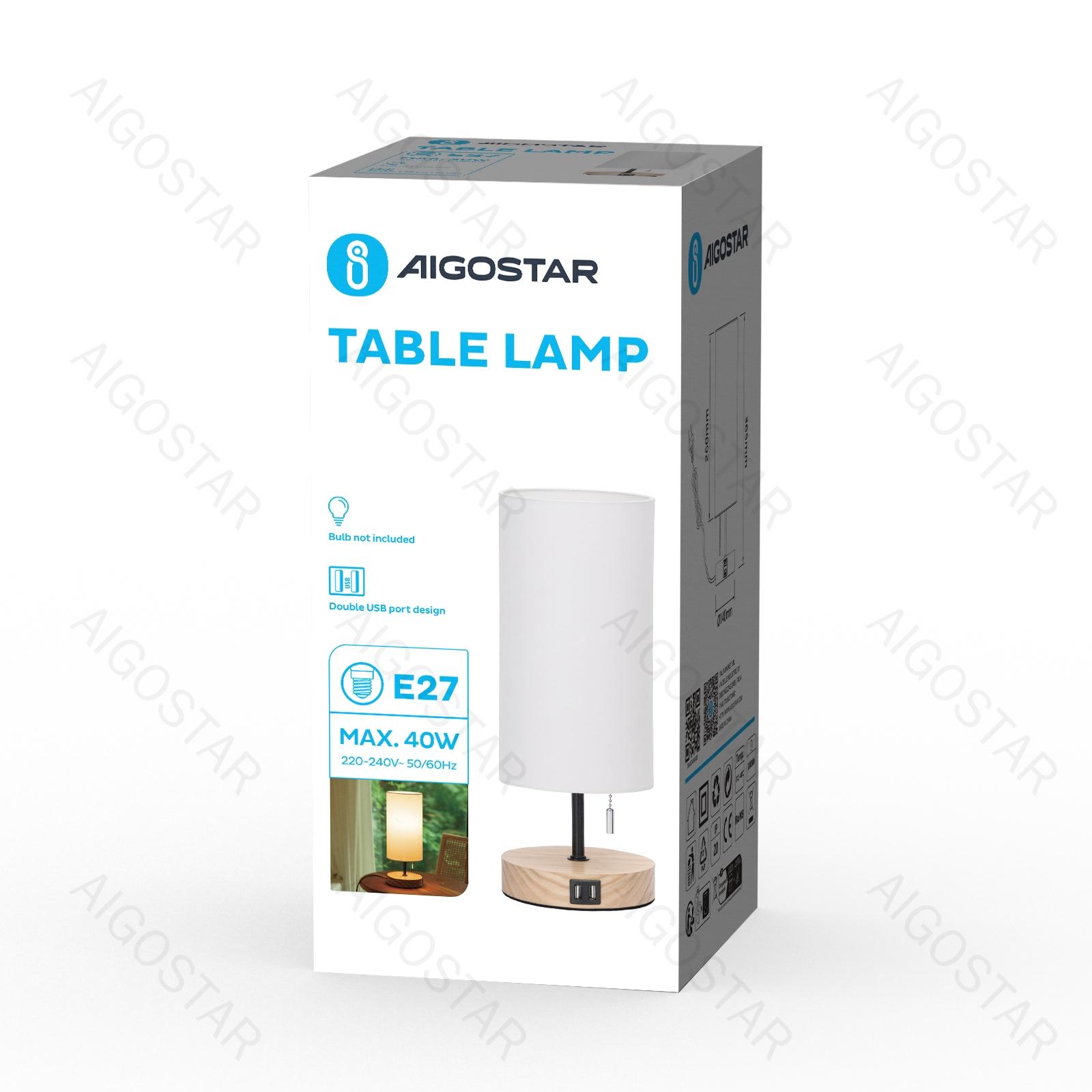 Wooden Table Lamp USB*2 E27 (bulb excluded)