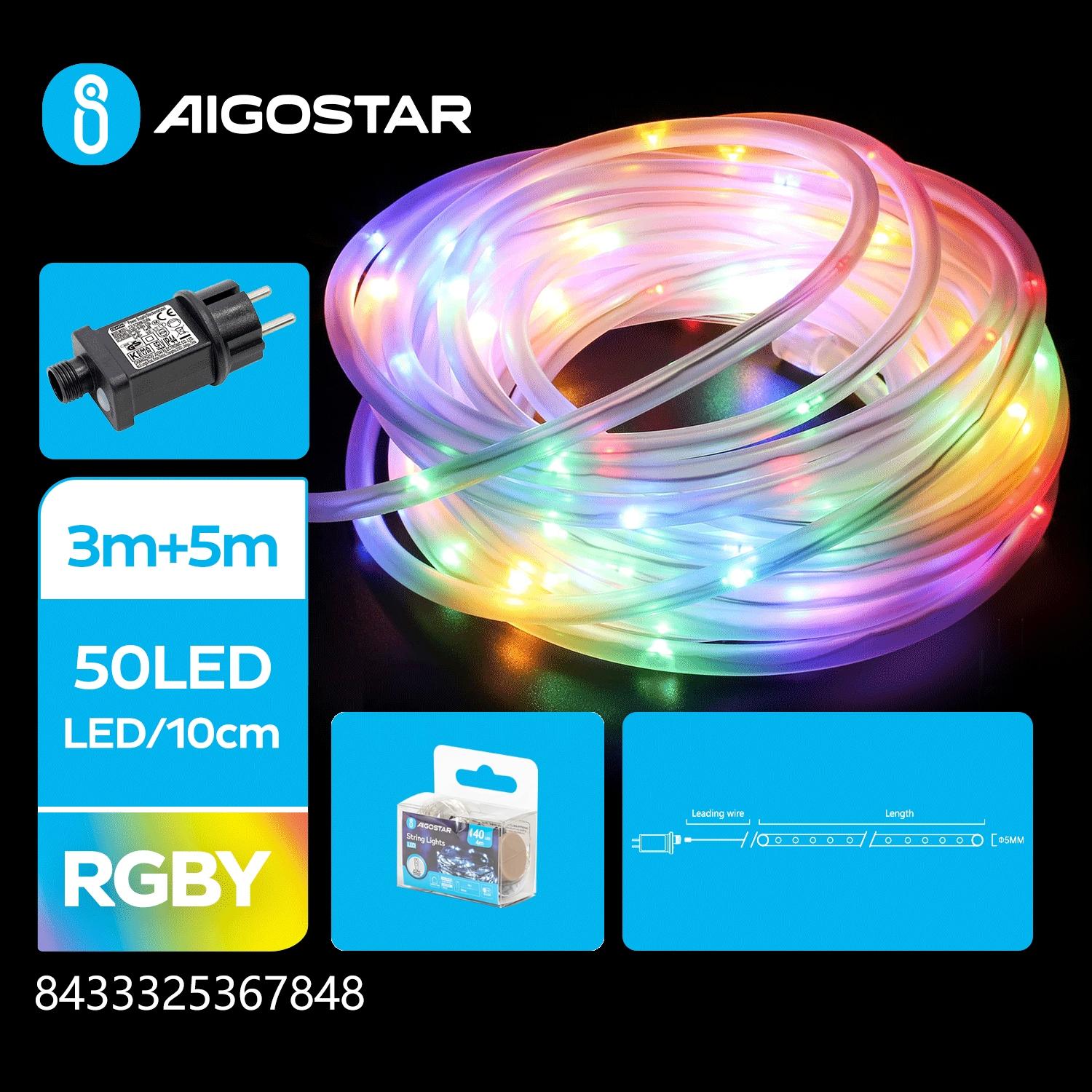 Low-voltage light string, Φ9mm tube lights, RGBY , 3m+5m