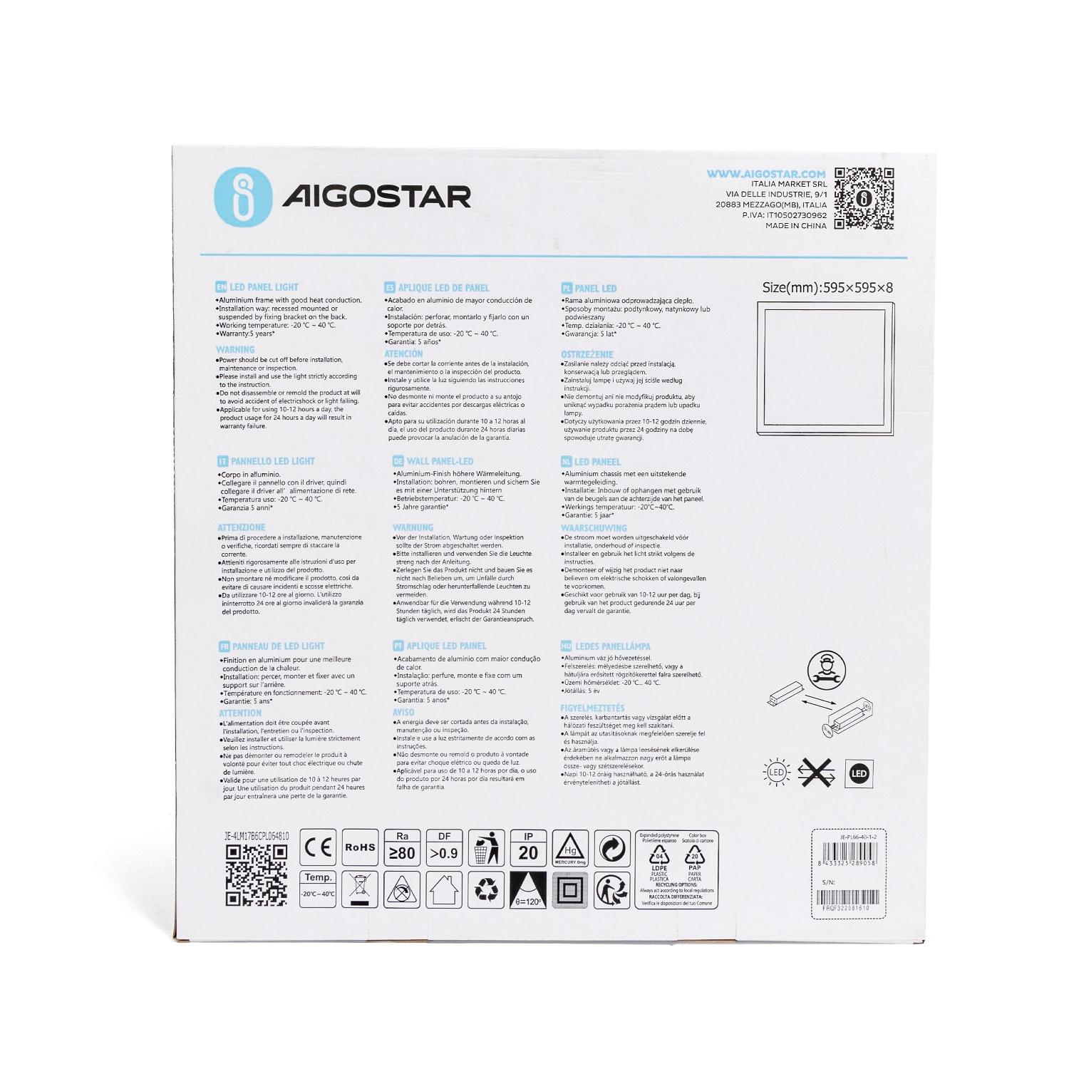 Panel podtynkowy 600x600 40W 4000K