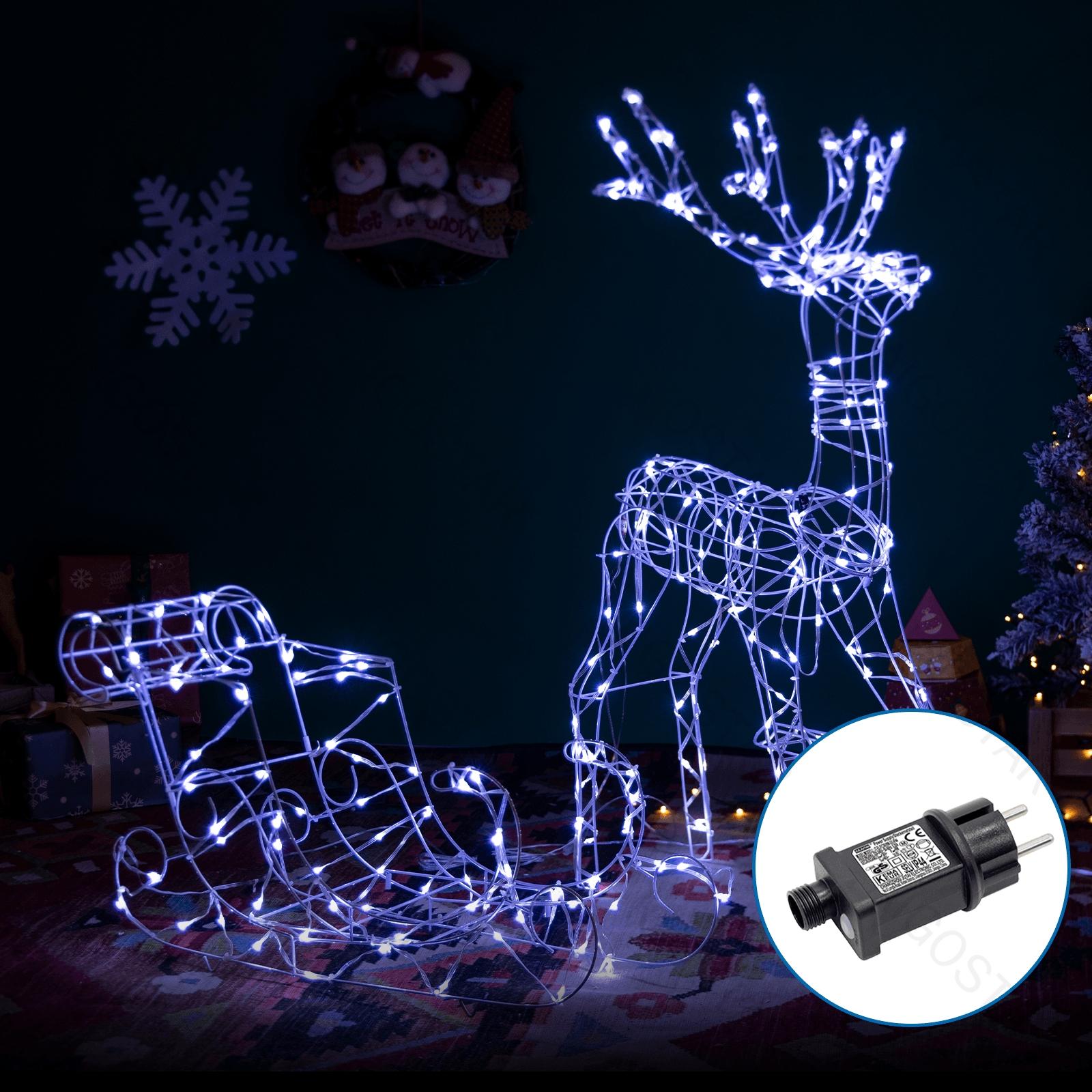 Low voltage Christmas reindeers light & sleigh, cold white, 90+45cm