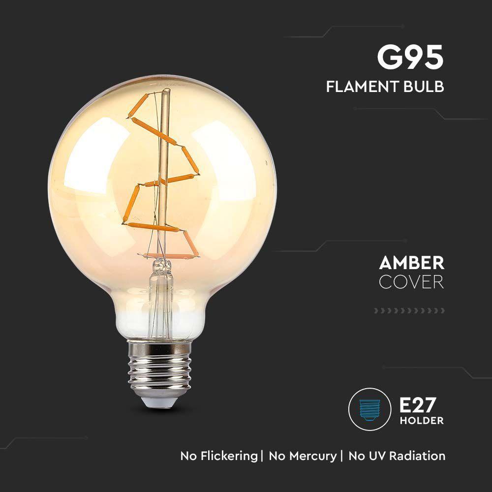 VT-2024 4W G95 LED FILAMENT BULB AMBER GLASS 2200K E27