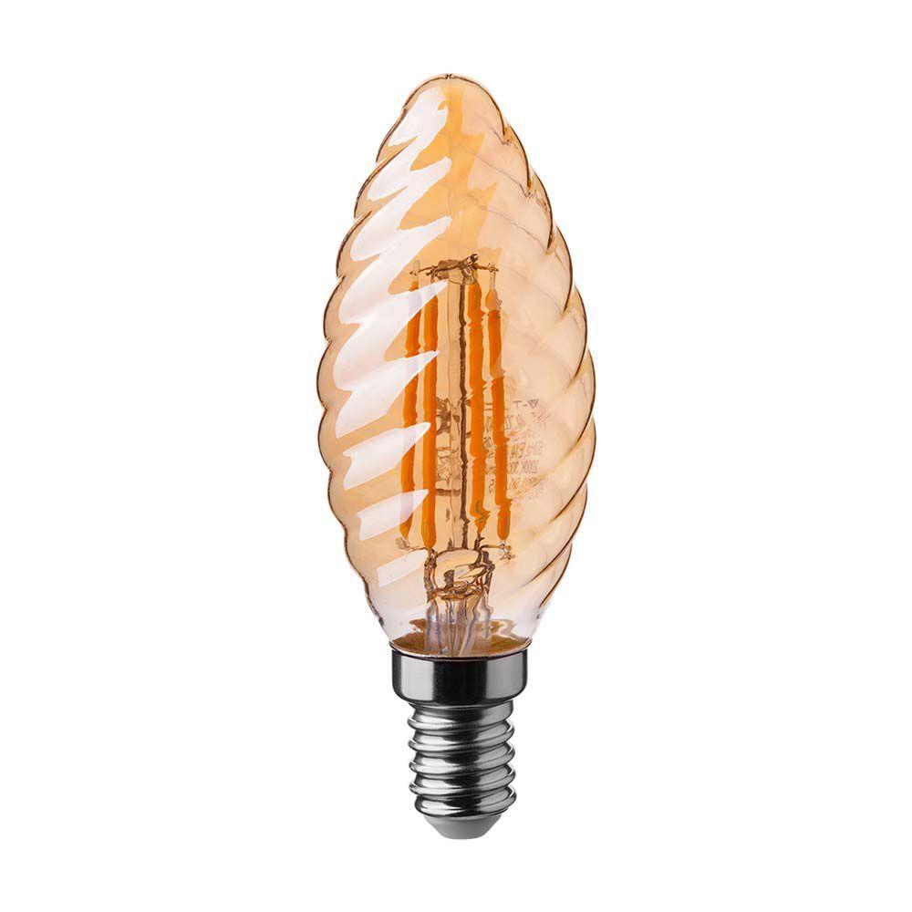 4W C35 Żarówka LED Filament, Klosz: Bursztynowy kręcony, Barwa:2200K, Trzonek:E14, VTAC, SKU 217115