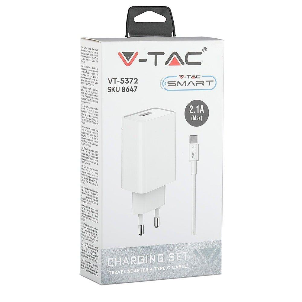 Ładowarka Sieciowa USB typ: C, DC:5V, 2.1A, Biały, VTAC, SKU 8647