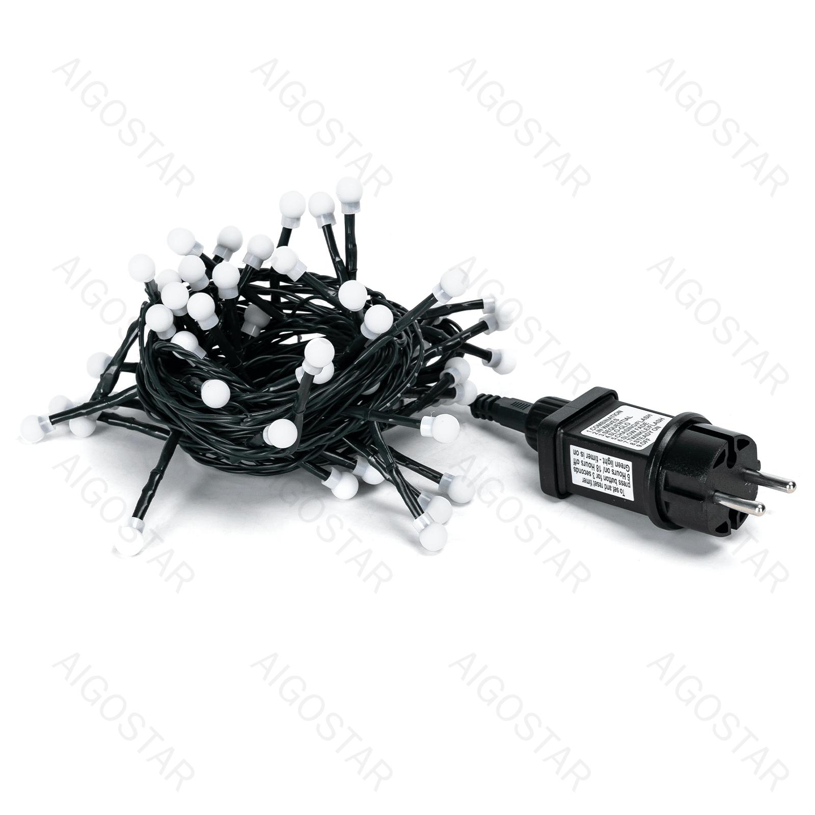 Low Voltage Firecracker String Lights-Cool White-3M+5M-50LED-10CM/LED-green black wire-8blink+time+IP44