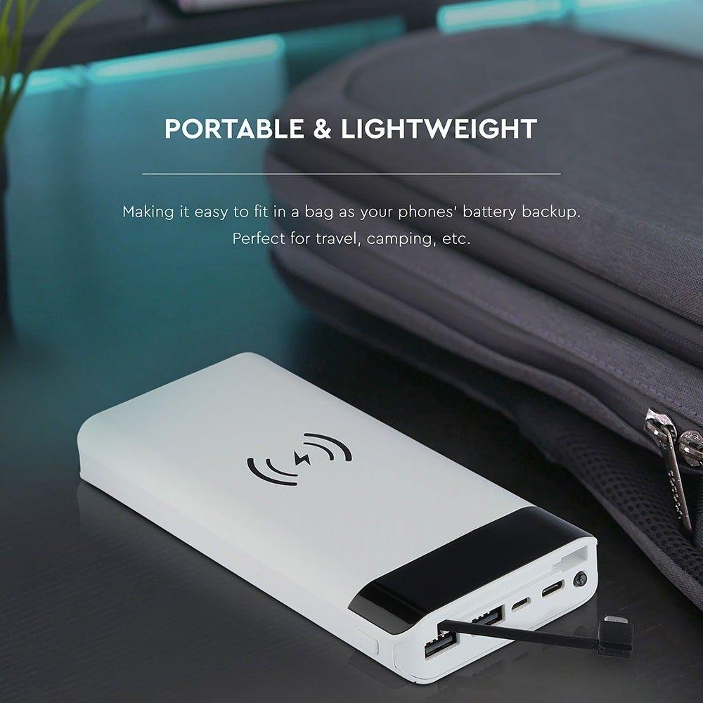 VT-3508 20000mah WIRELESS POWER BANK WITH MICRO USB CABLE-WHITE