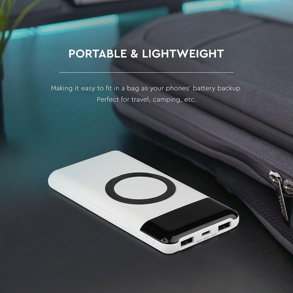 VT-3521 10000mah WIRELESS POWER BANK WITH DUAL USB+TYPEC+LED SCREEN-WHITE