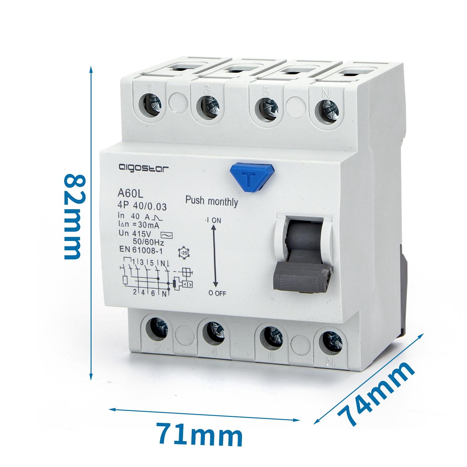 Residual Current Circuit Breaker 4P 40A 30mA AC Gray