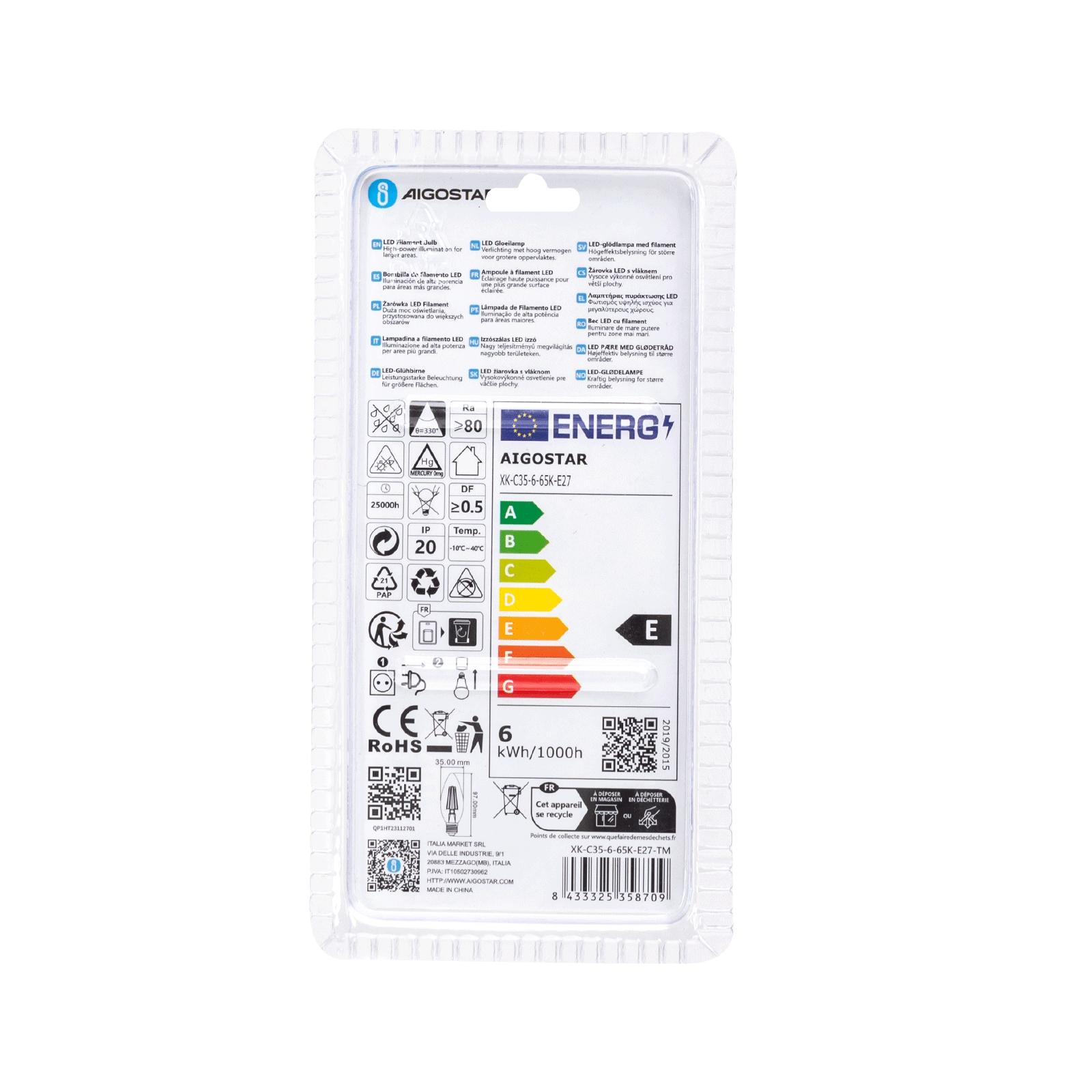 LED Filament Bulb (Clear) C35 E27 6W