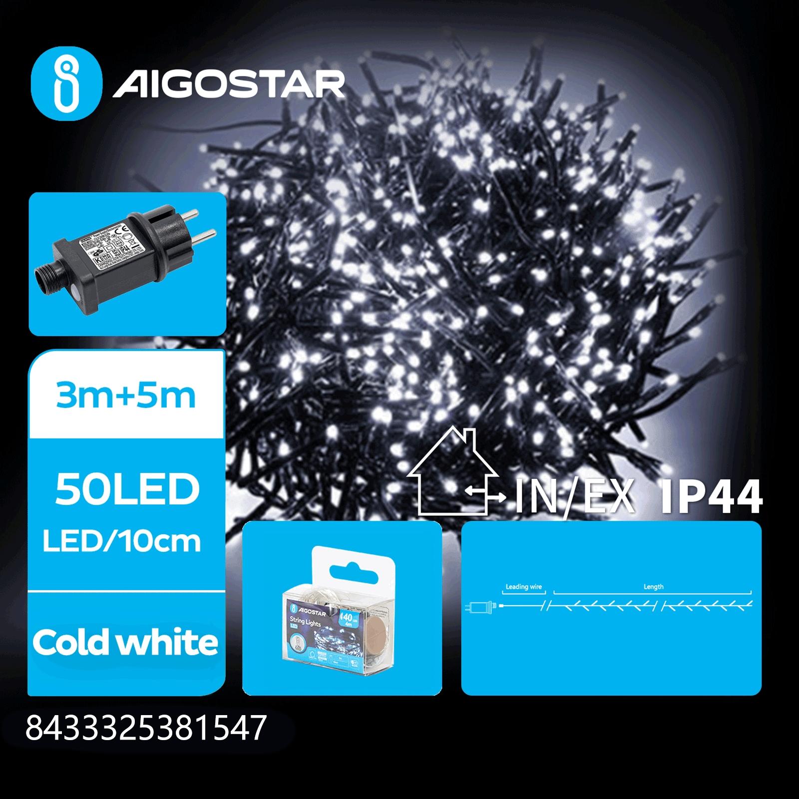 Low Voltage Firecracker String Lights-Cool White-3M+5M-50LED-10CM/LED-green black wire-8blink+time+IP44