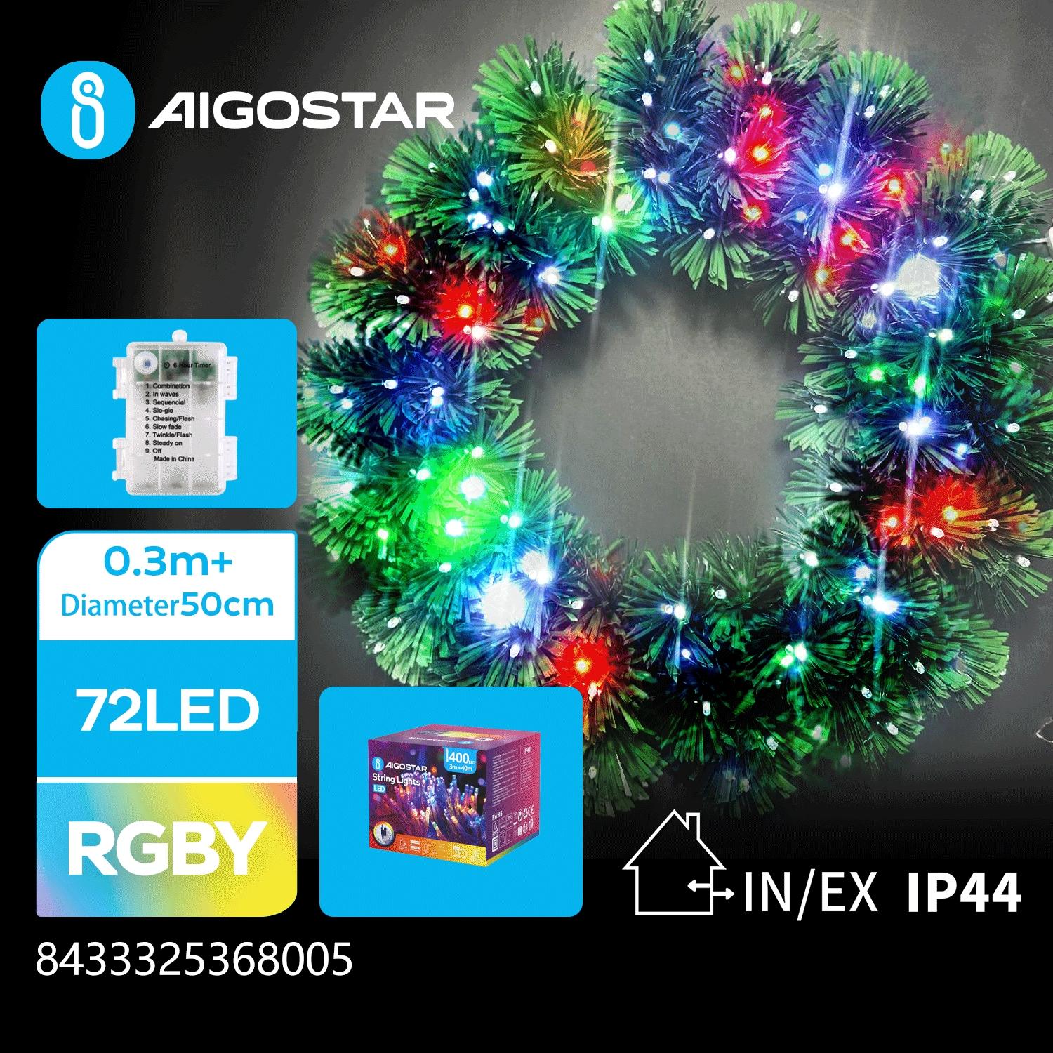 3AA battery light-up plastic wreath, Φ50cm, RGBY