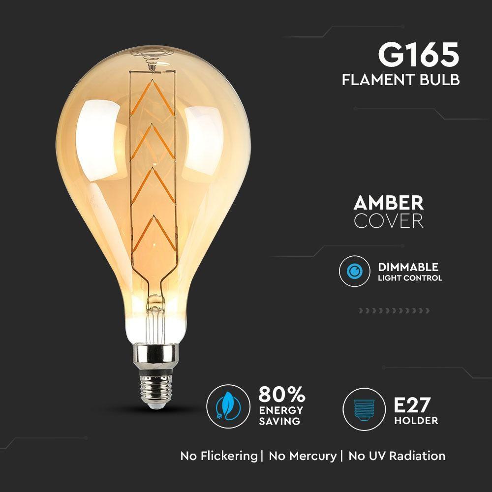 VT-2159 8W G165 LED FILAMENT BULB-AMBER GLASS WITH 2200K E27 DIMMABLE