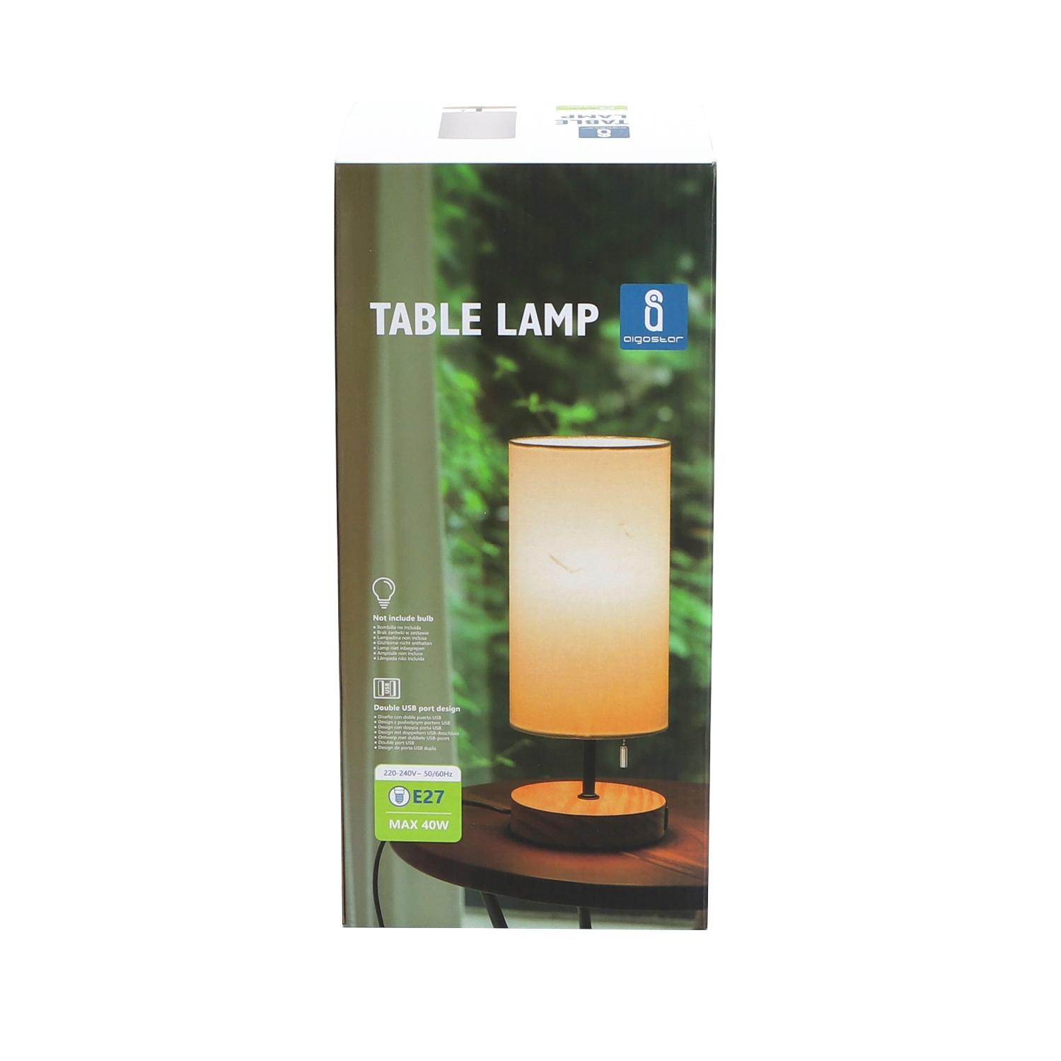 Wooden Table Lamp USB*2 (Without Light Source) E27