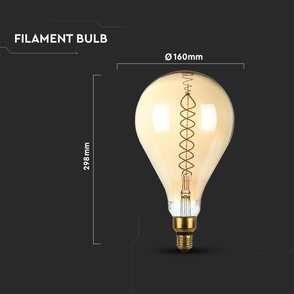 8W A165 Żarówka LED Filament, Barwa:2000K, Ściemniana, Trzonek:E27, VTAC, SKU 7461