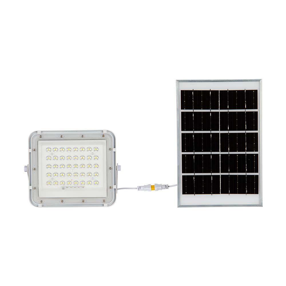 6W Solarny naświetlacz LED z czujnikiem zmierzchu, Panel z przewodem: 3m, Pilot, Bateria 5000mAh/ Barwa:4000K, Obudowa: Biała, VTAC, SKU 7840