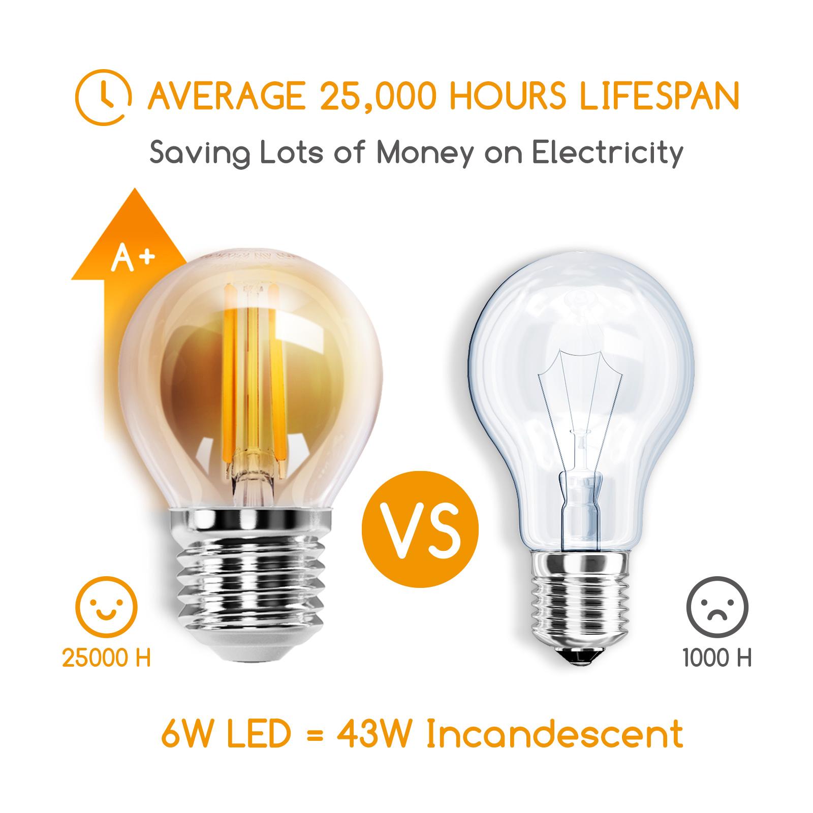 LED Filament Bulb (Amber) G45 E27 6W