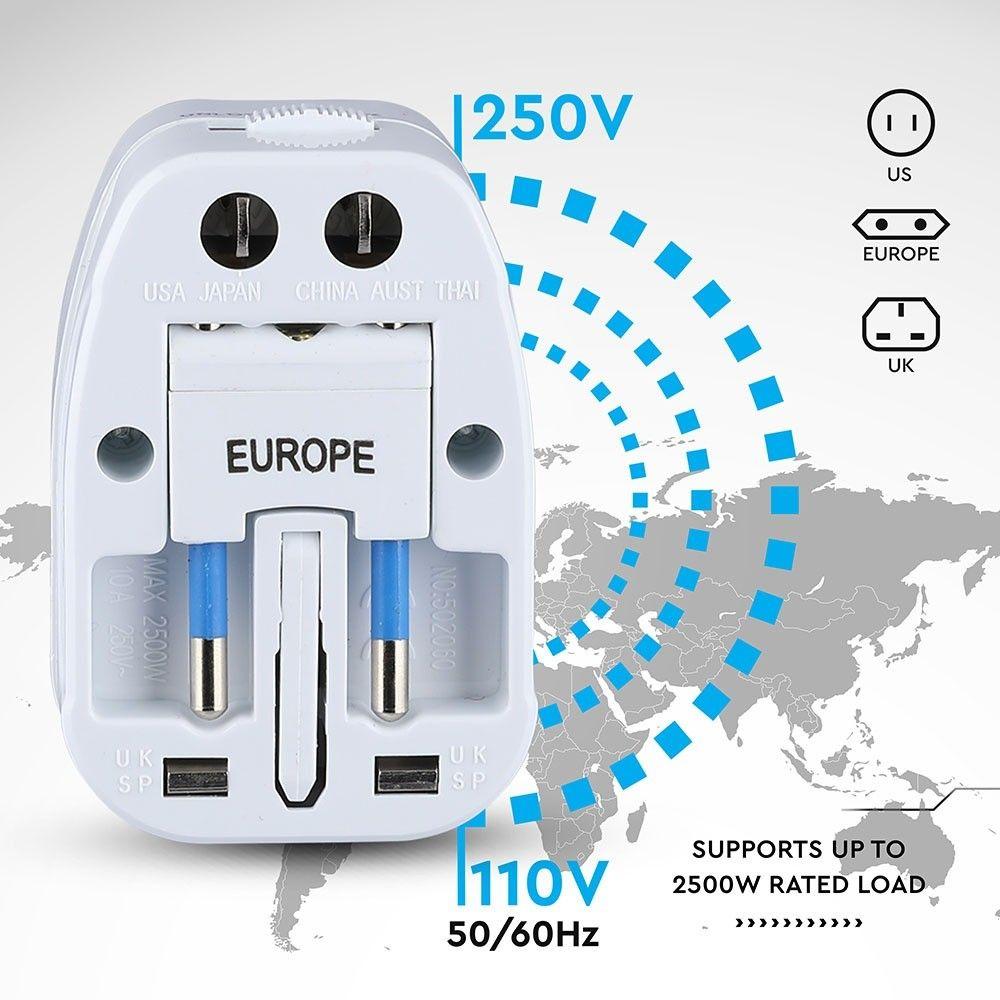 Uniwersalny adapter podróżny z zabezpieczeniem przeciwprzepięciowym, VTAC, SKU 8705