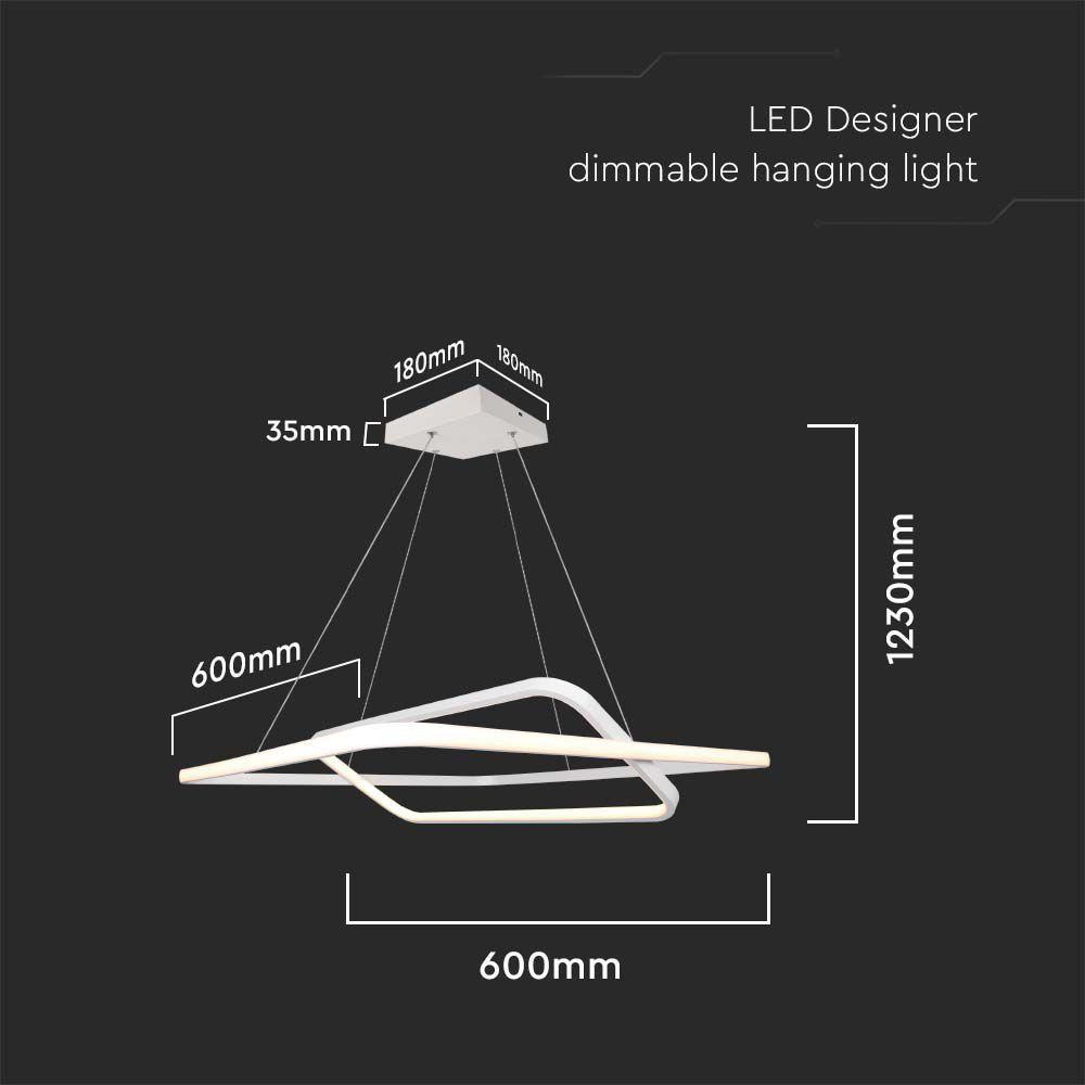 VT-7909 48W LED METAL HANGING LAMP 600x600x1200mm 3000K WHITE BODY TRIAC DIMMABLE