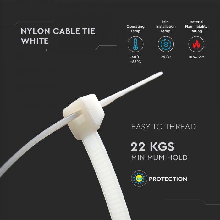 CABLE TIE 4.5*300mm WHITE (FLAMABILITY MATERIAL RATING - UL94-V2) 100PCS/PACK