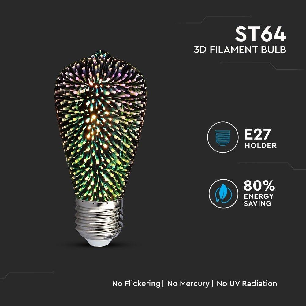 VT-2223 3W ST64 LED 3D FILAMENT BULB 3000K E27