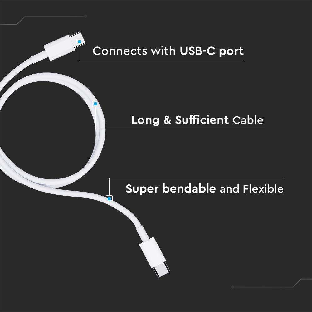 Przewód Fast Charger 60W USB C, 1m, Biały, VTAC, SKU 6681