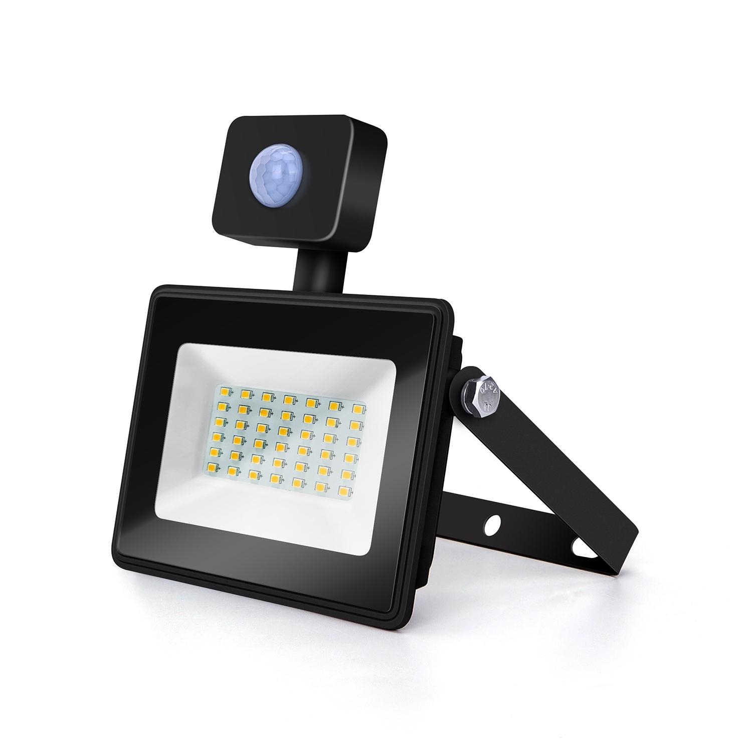 LED Slim Floodlight with Sensor Black 50W (Die-casting)