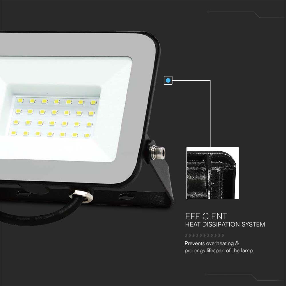 VT-44030-1 30W SMD FLOODLIGHT SAMSUNG CHIP & CABLE 1M 4000K BLACK BODY GREY GLASS