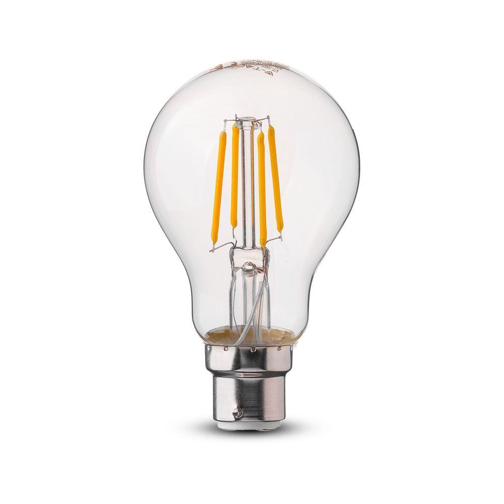 4W A60 Żarówka LED Filament, Klosz Transparentny, Chip SAMSUNG, Barwa:3000K, Trzonek:B22, VTAC, SKU 106