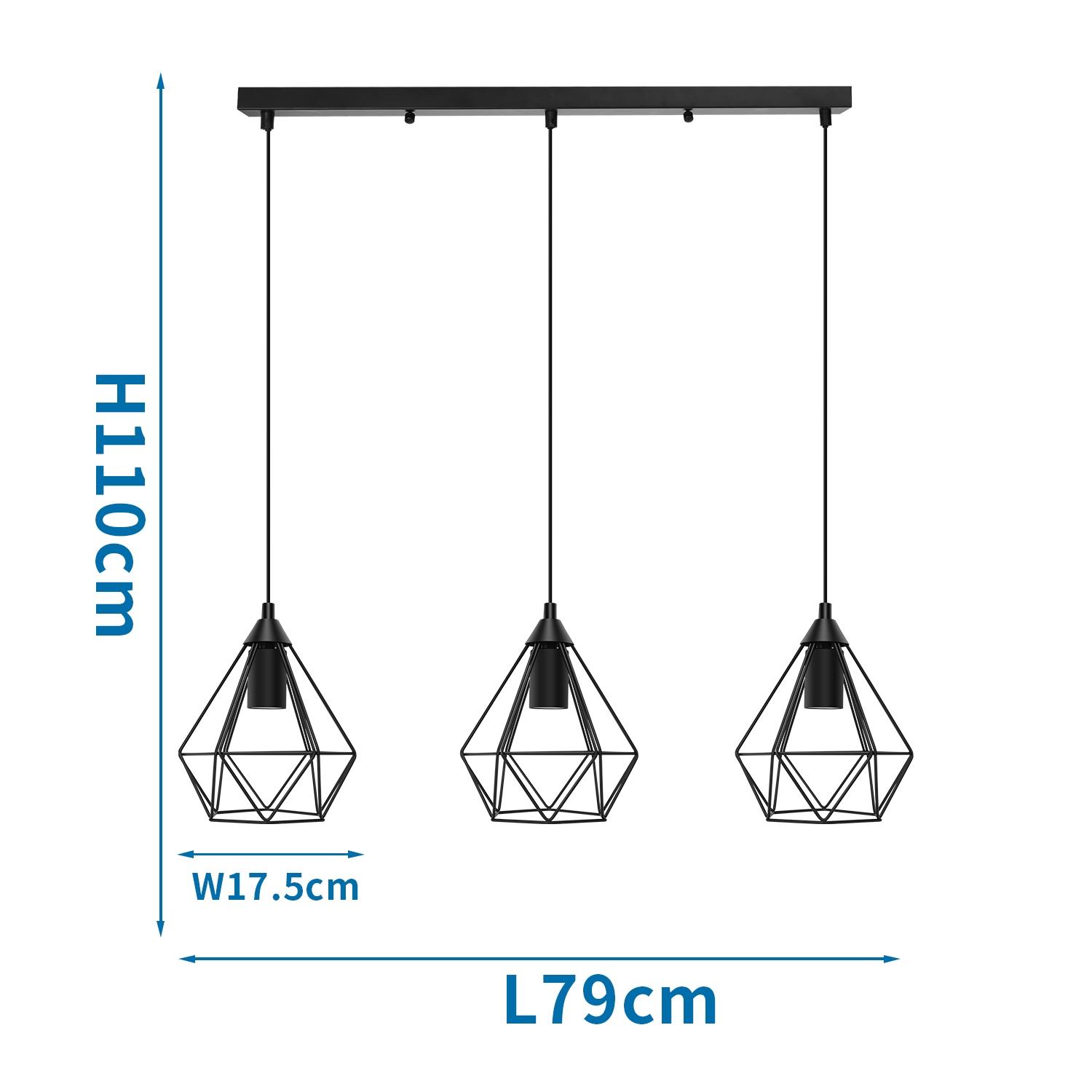 Retro pendant light with iron frame and three lamp holders ( Steel )