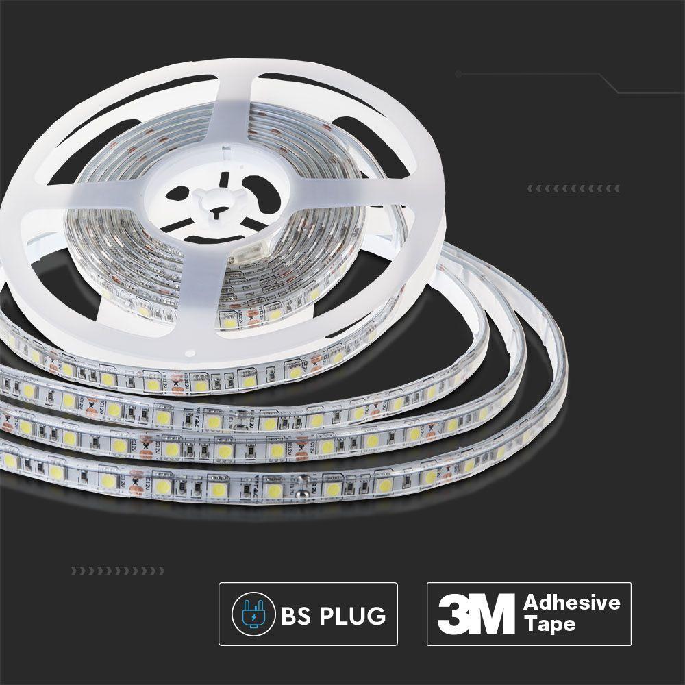 VT-5050-60 9W/M LED STRIP LIGHT(BS PLUG) 3000K SET IP65 12V(5M/ROLL)