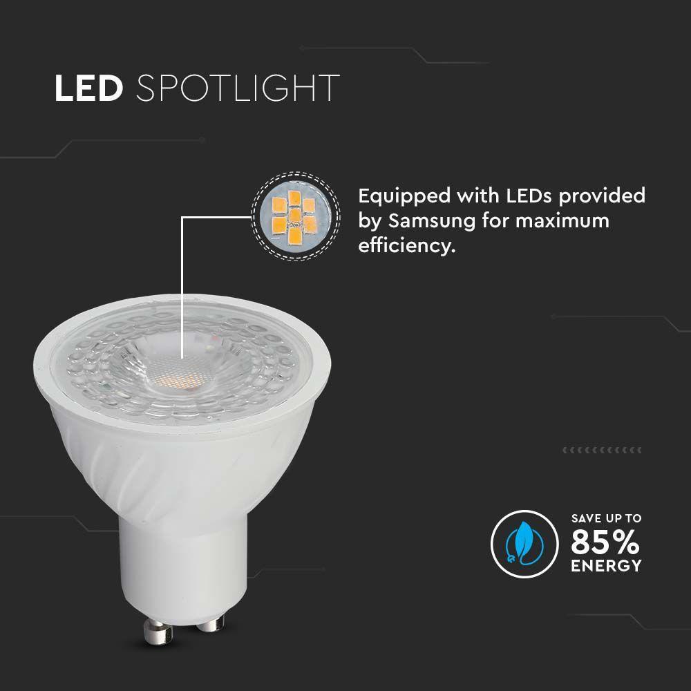 6W GU10 Żarówka LED, Chip SAMSUNG, Barwa:3000K, Kąt 38', Trzonek:GU10, VTAC, SKU 21189