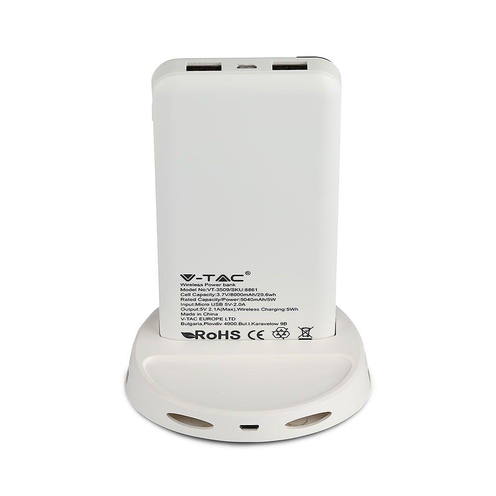 VT-3509 8000mah WIRELESS POWER BANK WITH DISPLAY AND STAND -WHITE