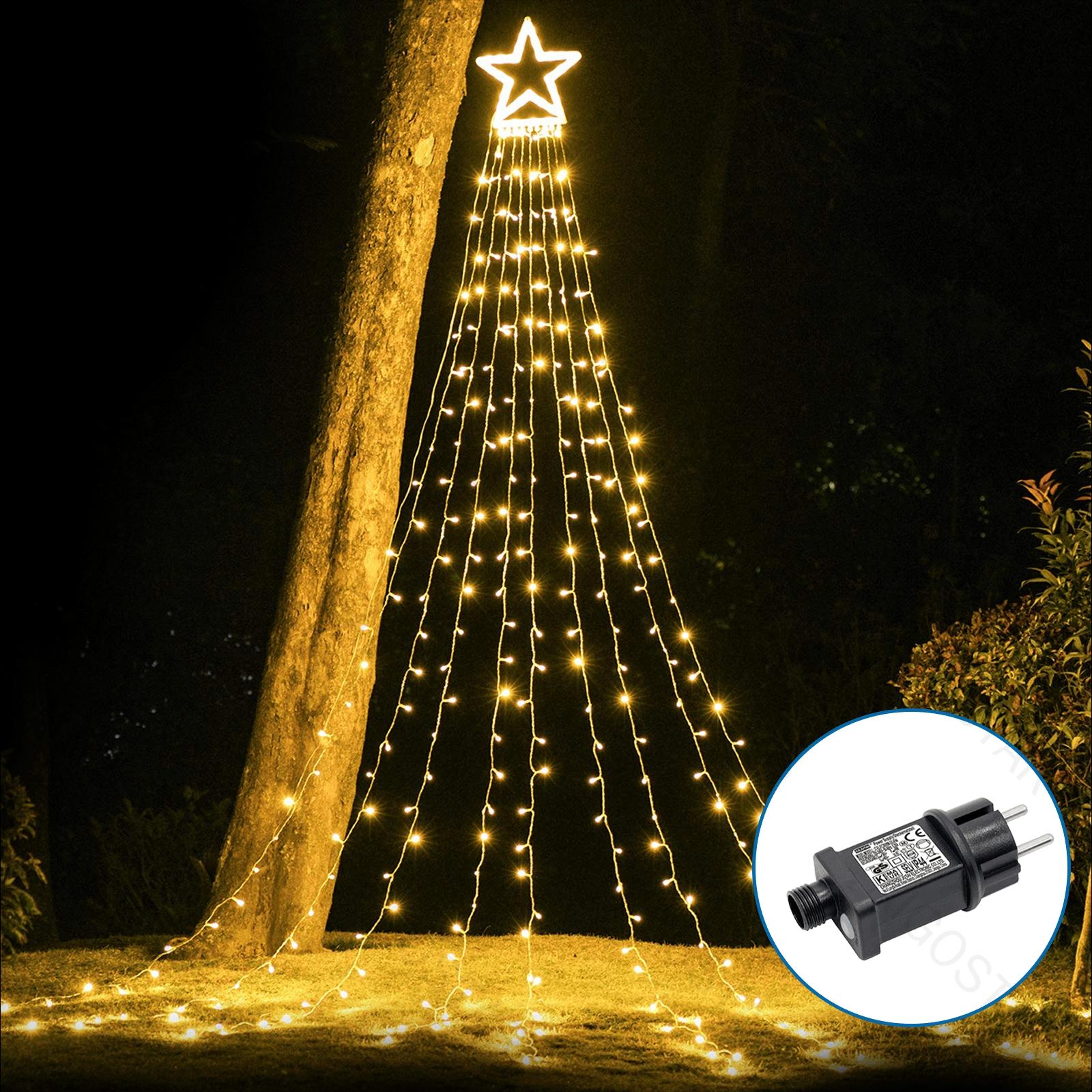 Low voltage pentagram waterfall string light, warm white, 5m+3.5m