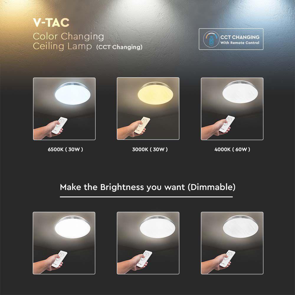 VT-8503 LED 30W/60W/30W DESIGNER DOMELIGHT REMOTE CONTROL CCT CHANGING DIMMABLE WAVE COVER