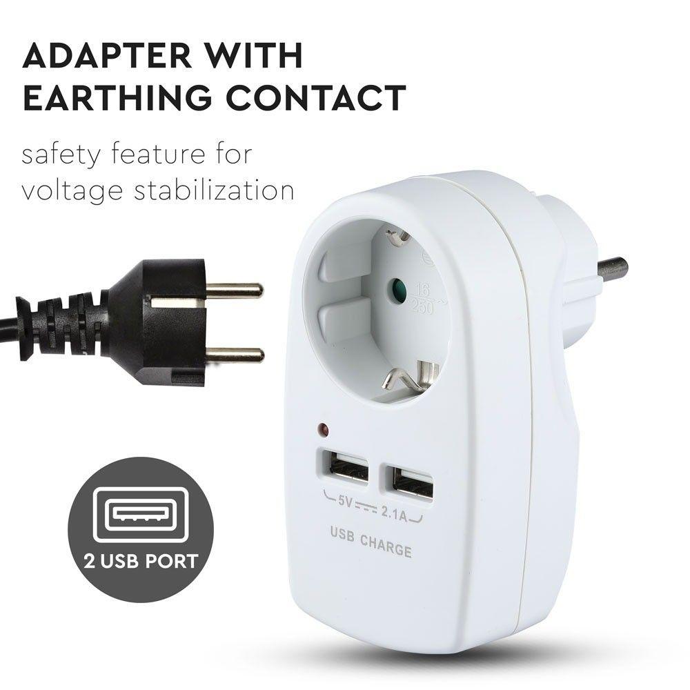 Adapter do gniazda z ładowarka USB 16A+2.1A, Biały, VTAC, SKU 8795