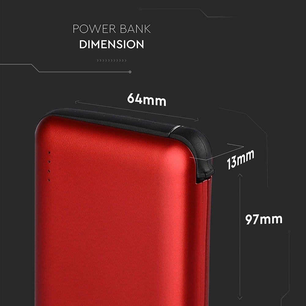 Power Bank z przyłączem Mikro USB, Litowo Polimerowy - 3.7V, 5000mAh, Czerwony, VTAC, SKU 8866