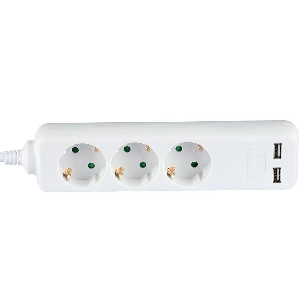 Przedłużacz mieszkaniowy 3 GN. Z portem 2xUSB, 3x1.5 X 5M/ Biały, VTAC, SKU 8775