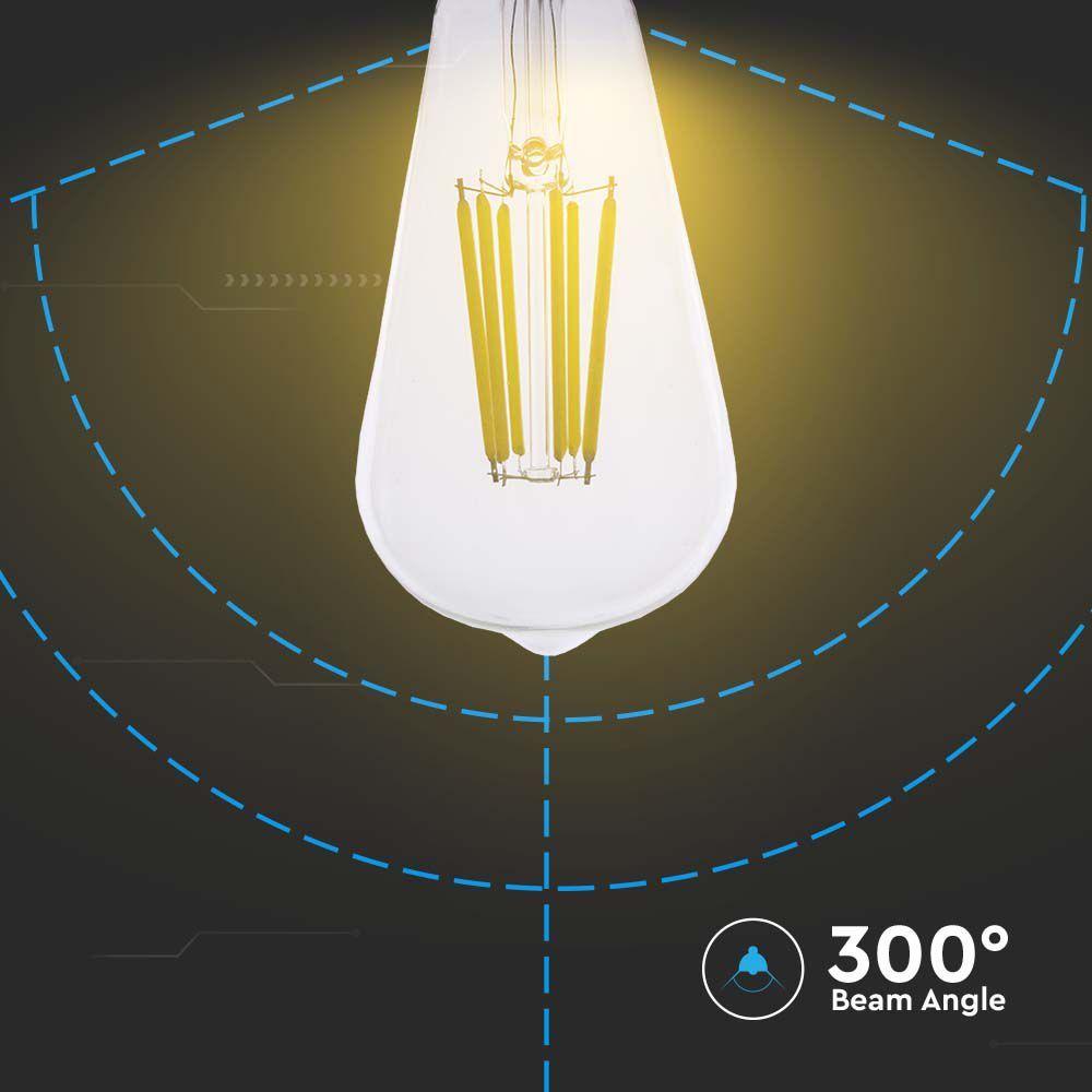 4W ST64 Żarówka LED Filament, Klosz Transparentny, Barwa:3000K, Trzonek:E27, Skuteczność: 210lm/W, VTAC, SKU 2996