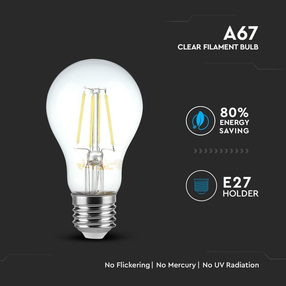 8W A67 Żarówka LED Filament, Barwa:2700K, Trzonek:E27, VTAC, SKU 4407